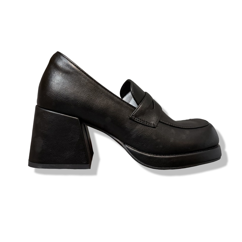NIB Womens Black Platform Chunky Heel Loafer Shoes Square Toe Retro Style Sz 5 - Picture 13 of 13